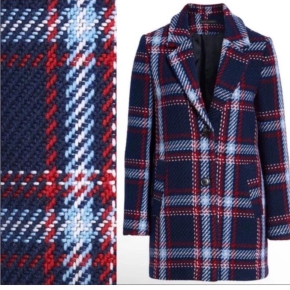 English Factory Navy Plaid Navy Coat - Picture 2 of 6